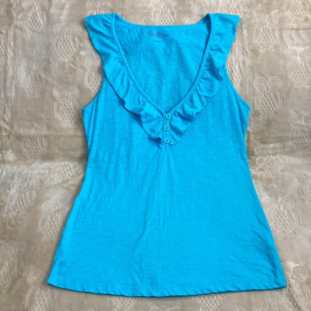 Lilly Pulitzer Sleeveless Blue Ruffled Tank Top - Size Small